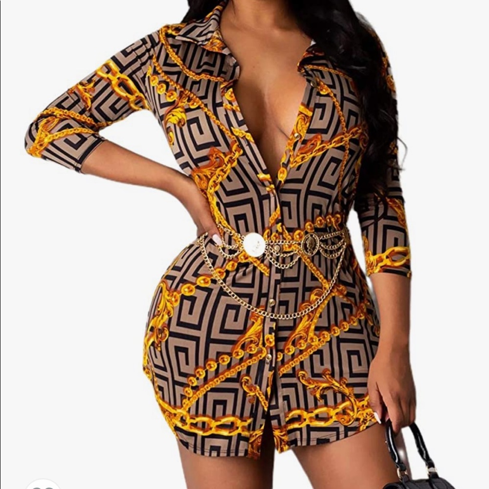 Button Down T-shirt Dress Chain Print